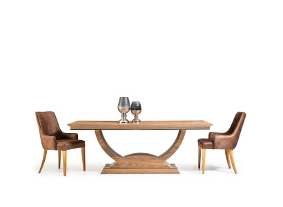 Tisch Esstisch Brauner Holz Säulentisch Essgruppe mit 4 Stühlen Stuhl Set